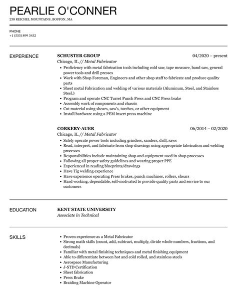 metal fabricator job description resume